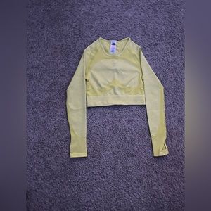 Gymshark{Neon Yellow}[long sleeve crop-Top with open back] (L)